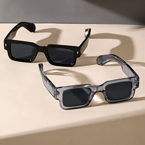 2 Retro Square Fashion Glasses – Unisex Thick Frame Sunglasses for Beach