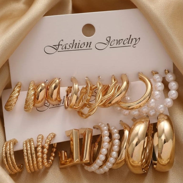 12-Piece Geometric Earring Set | Resin Butterfly Drop & C-Shape Hoops