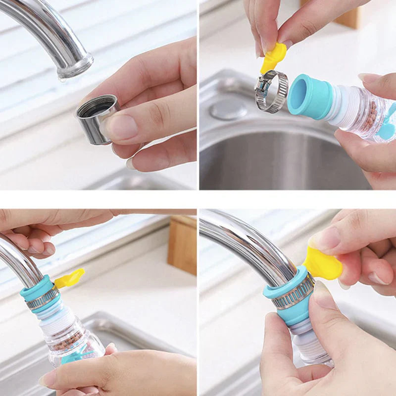 360° Rotatable Faucet Water Filter – Splash-Proof Purifier with Mineral Ball Filtration | فلتـر صنبور الماء القابل للتدوير ٣٦٠ درجة – منقي مياه مانع للرذاذ مع كرات فلترة معدنية