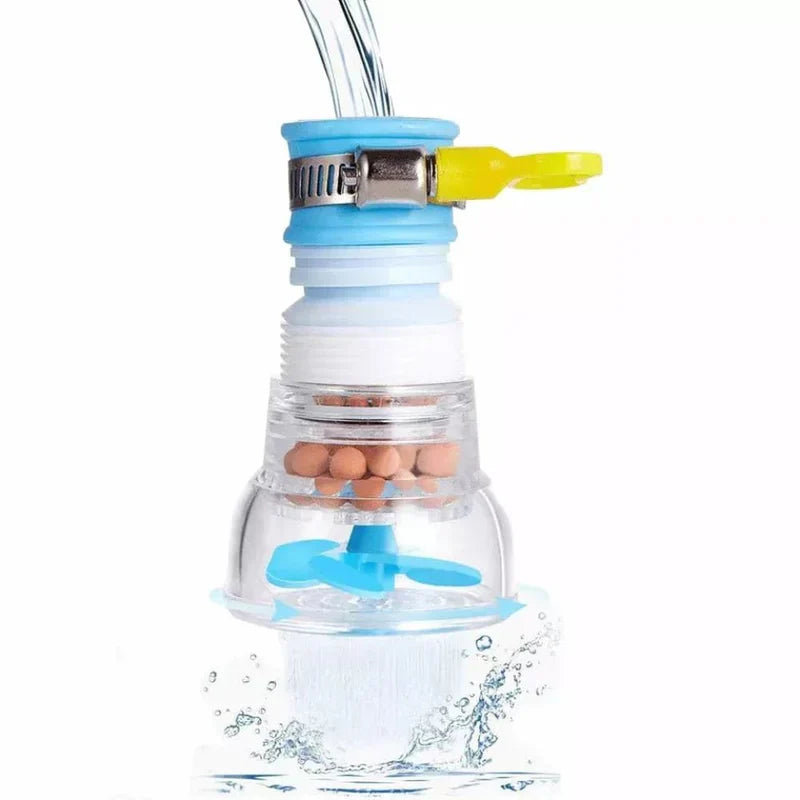 360° Rotatable Faucet Water Filter – Splash-Proof Purifier with Mineral Ball Filtration | فلتـر صنبور الماء القابل للتدوير ٣٦٠ درجة – منقي مياه مانع للرذاذ مع كرات فلترة معدنية
